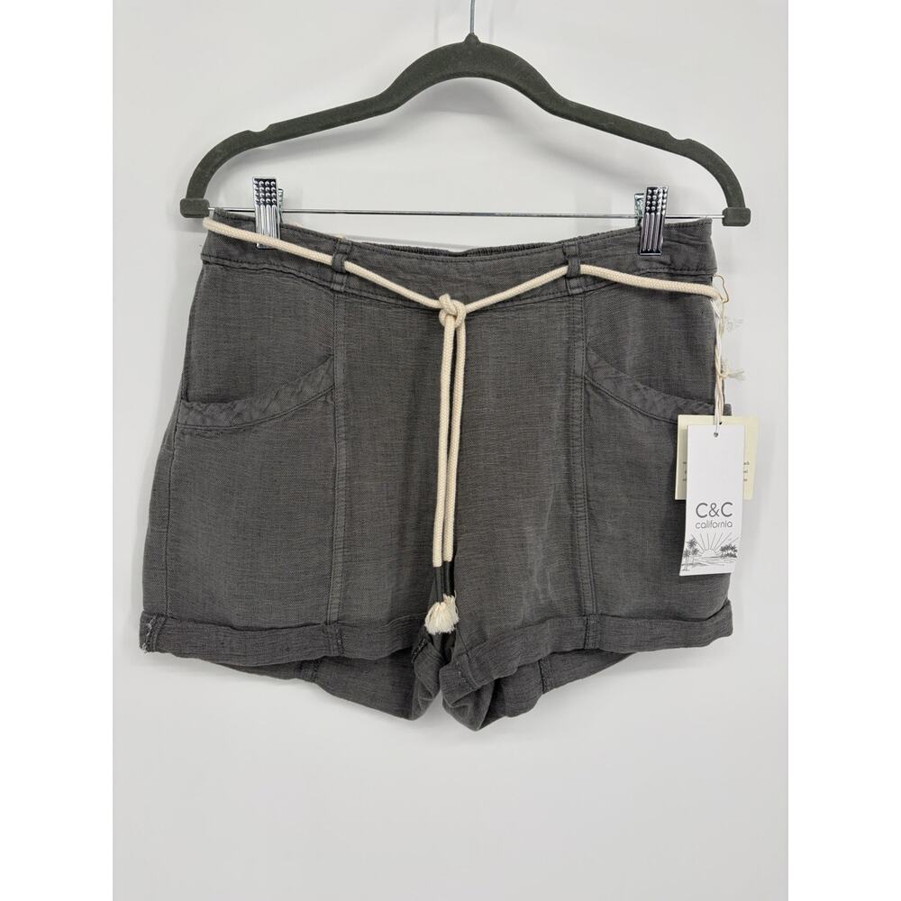 NWT C&C California Linen Blend Shorts Gray Rope Tie High Waisted Casual Size S - Picture 3 of 14